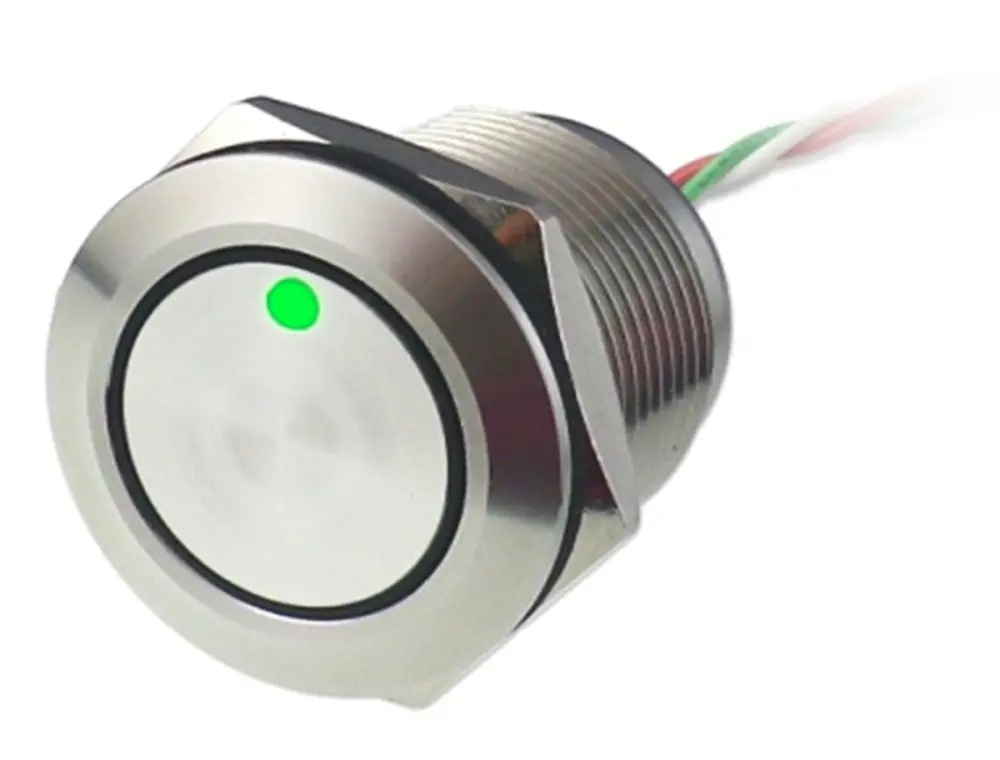 Interruptor capacitivo capacitivo , NO, Momentánea, , iluminado, Led Verde, Rojo, 30V dc, 1.5A, IP68