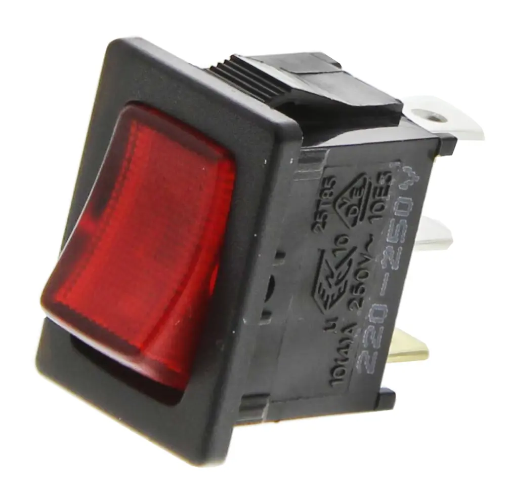 Interruptor de balancín, Contacto SPST, On-Off, 10 , Iluminado, Rojo