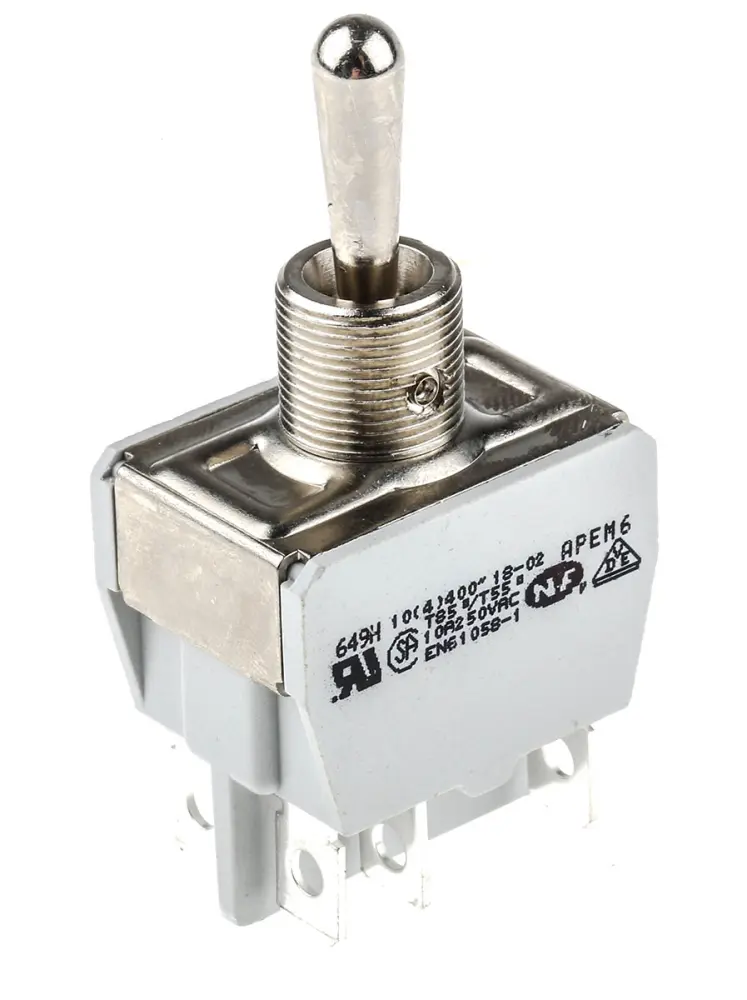 Interruptor de palanca DPST, Funcionamiento On-Off-On | 649H/2 APEM
