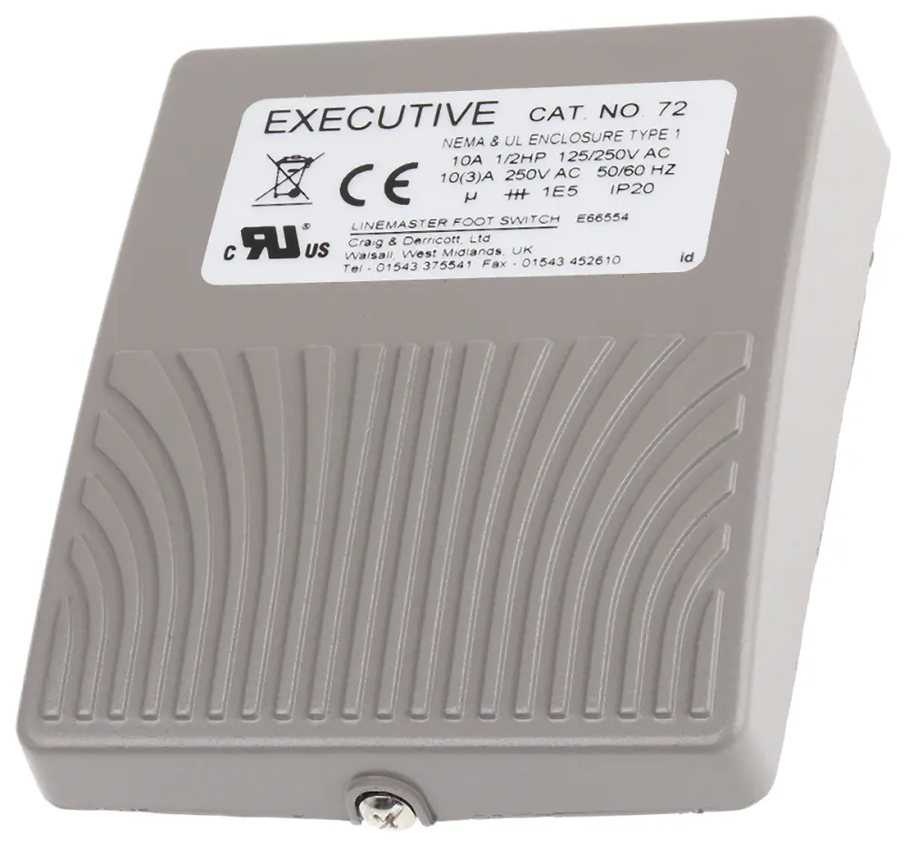 Interruptor de pedal, Contacto SP-CO, IP20, Zinc, 10 250 V ac, 250V, Funcionamiento Momentáneo