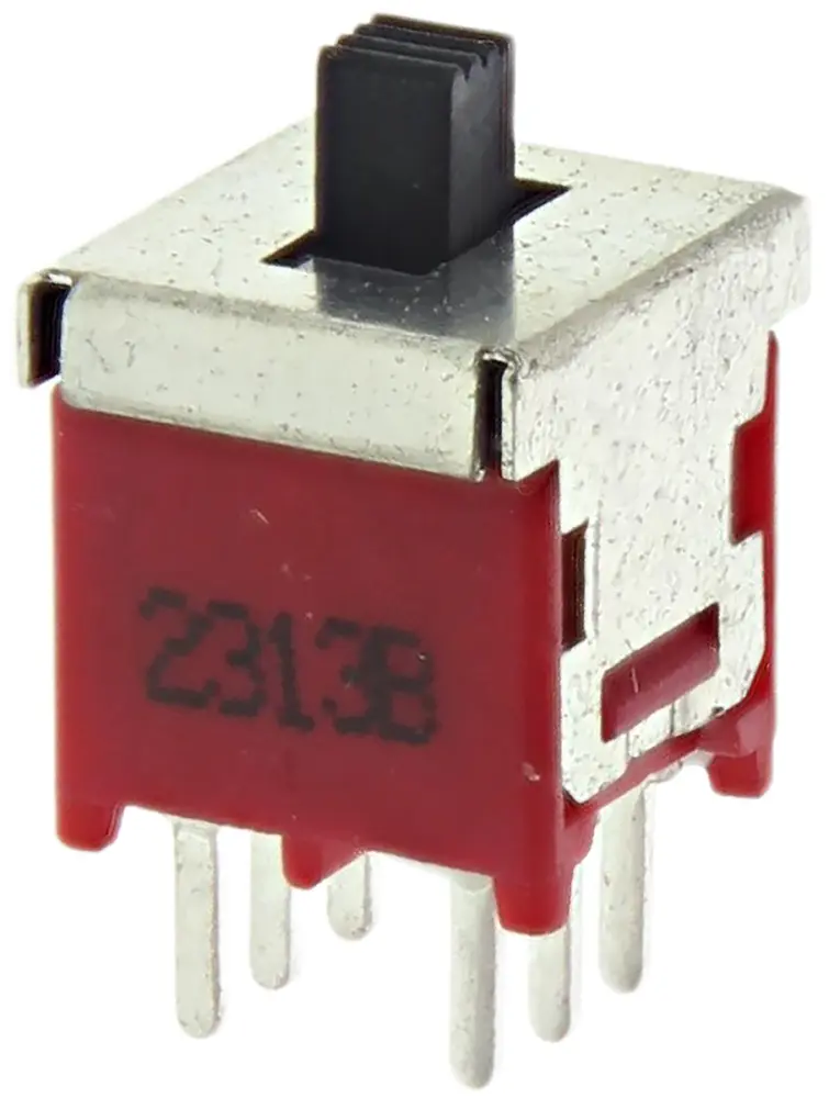 Interruptor de actuador deslizante DPDT, On-Off-On, 3 120 V ac, actuador superior, Montaje en PCB