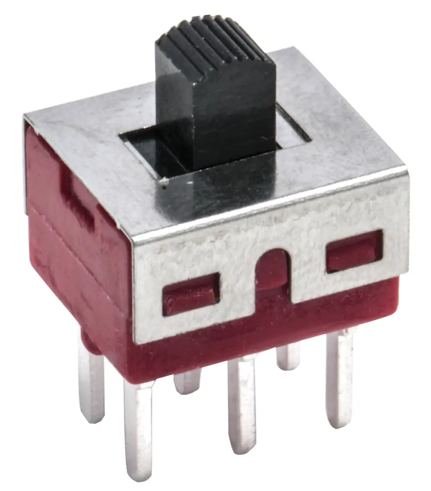 Interruptor de actuador deslizante DPDT, On-Off-On, 5 28 V dc, actuador superior, Montaje en PCB
