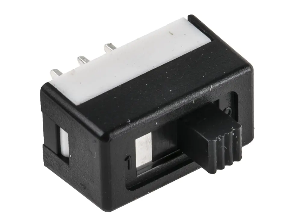 Interruptor de actuador deslizante SPDT, Enclavamiento, 3 120 V ac, actuador superior, Montaje en PCB