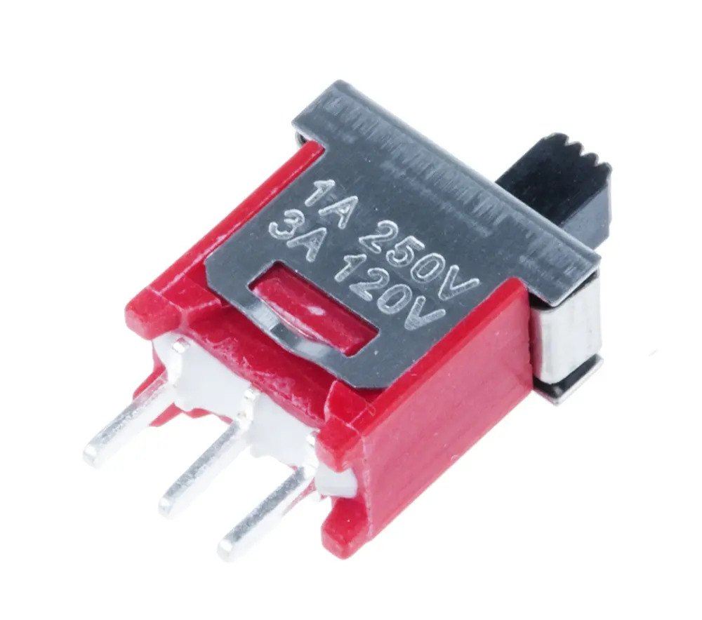 Interruptor de actuador deslizante SPDT, On-Off-On, 3 120 V ac, actuador superior, Montaje en PCB