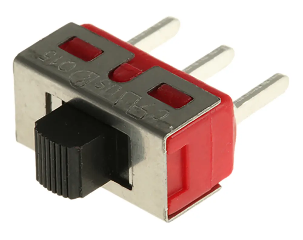 Interruptor de actuador deslizante SPDT, On-Off-On, 5 28 V dc, actuador superior, Montaje en PCB