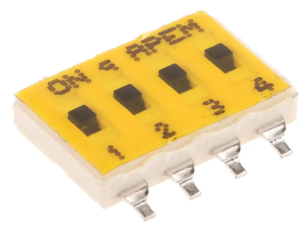 Interruptor DIP, SPST, Montaje superficial, Actuador Deslizante, 100 mA 24 V dc, 4 vías, -40 → +100°C | IKN0403000 APEM