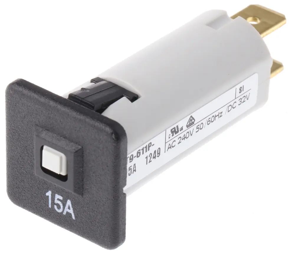Disyuntor magnético térmico Schurter de 1 polo, 32 V dc, 240V ac, 15A | 4404.001