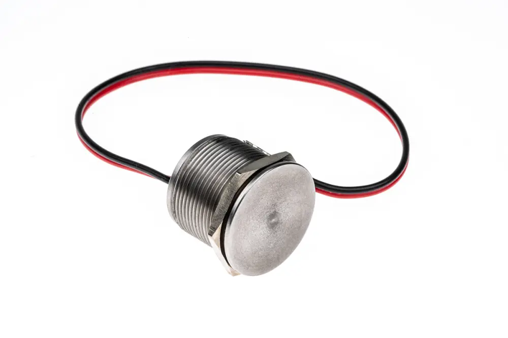Interruptor piezo, 1 24 V dc, Terminales de Wire Lead IP68, IP69K, Color Gris, -40 → +85°C | MPZ022/F Bulgin