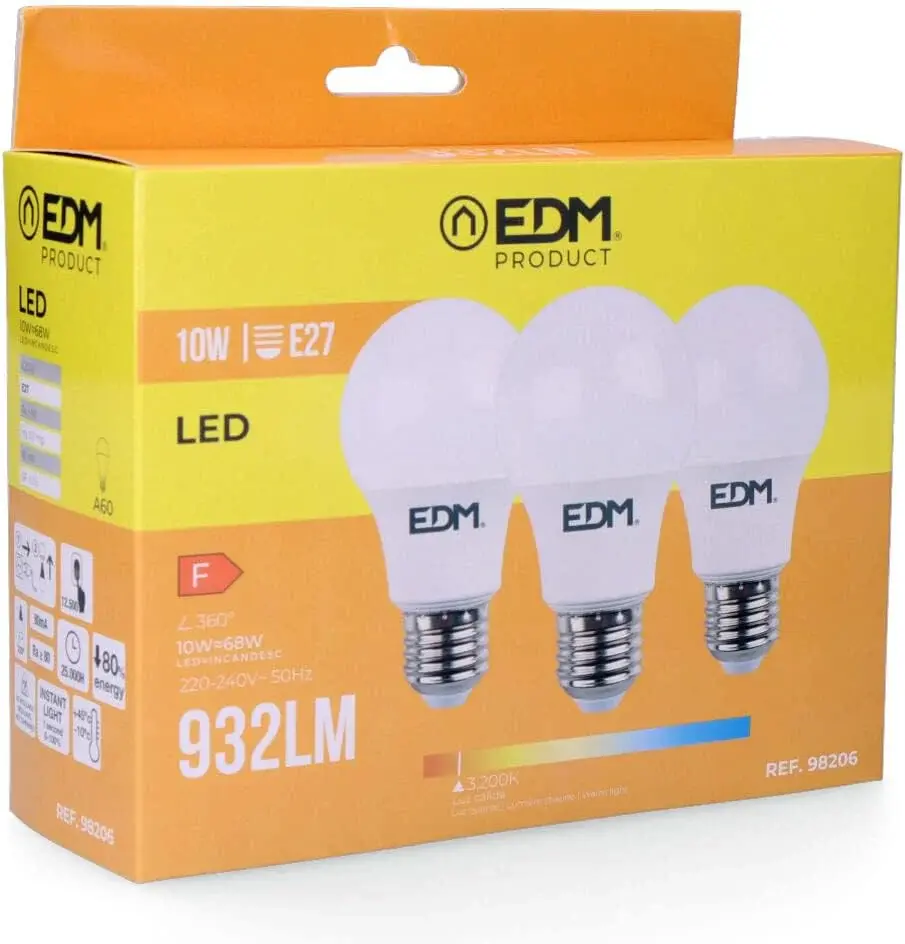 EDM 98206 Kit 3 Bombillas Estándar Led, Luz Calida
