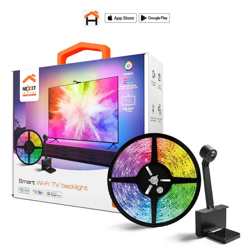 Kit de Luces LED y Cámara Inteligentes para TV de 55"- 65", RGBIC, 210 Lúmenes, WiFi 2.4GHz, 24W, Longitud 3.8m Compatib...