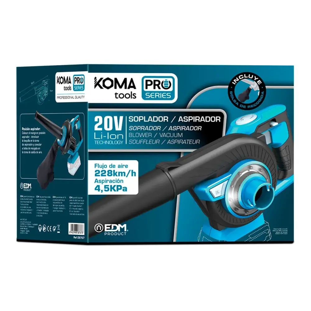 Aspirador soplador Pro Series Koma Tools 20V 4,5kPa azul