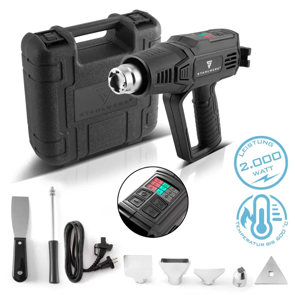 Stahlwerk HP-20000 por pistola de aire caliente de 2,000 vatios y secador de aire sofocante de hasta 600 grados con pantal...