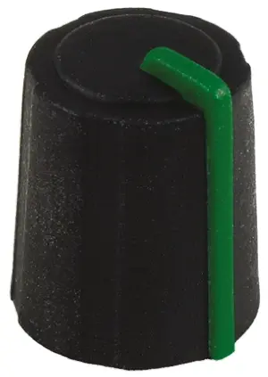 Mando de potenciómetro Sifam 10mm, eje 6mm, diámetro 11.5mm, Color Negro, indicador Verde brillante Con forma de D | 3/0...