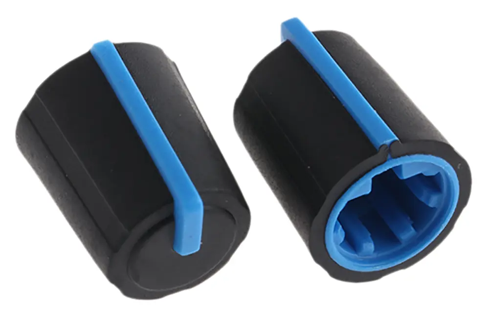 Mando de potenciómetro Sifam 10mm, eje 6mm, diámetro 11.5mm, Color Negro, indicador Aqua Con forma de D | 3/03/DR110-006...