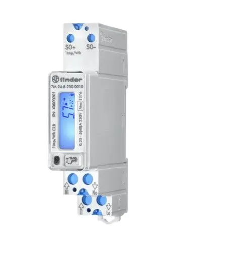 Medidor de energí Finder serie 7M, display LCD, con 7 dígitos, 1 fase, dim. 17.5mm x 95.4mm | 7M.24.8.230.0010