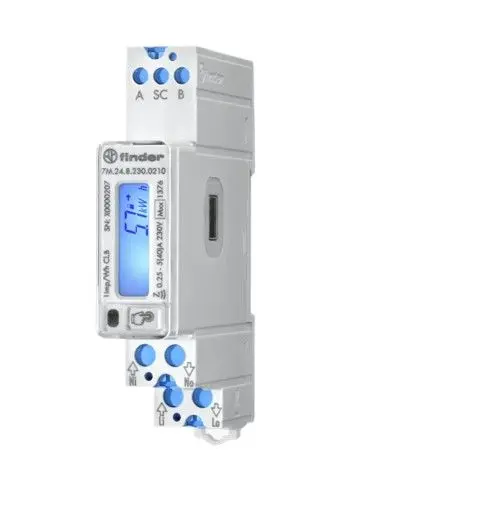 Medidor de energí Finder serie 7M, display LCD, con 7 dígitos, 1 fase, dim. 17.5mm x 95.4mm | 7M.24.8.230.0210