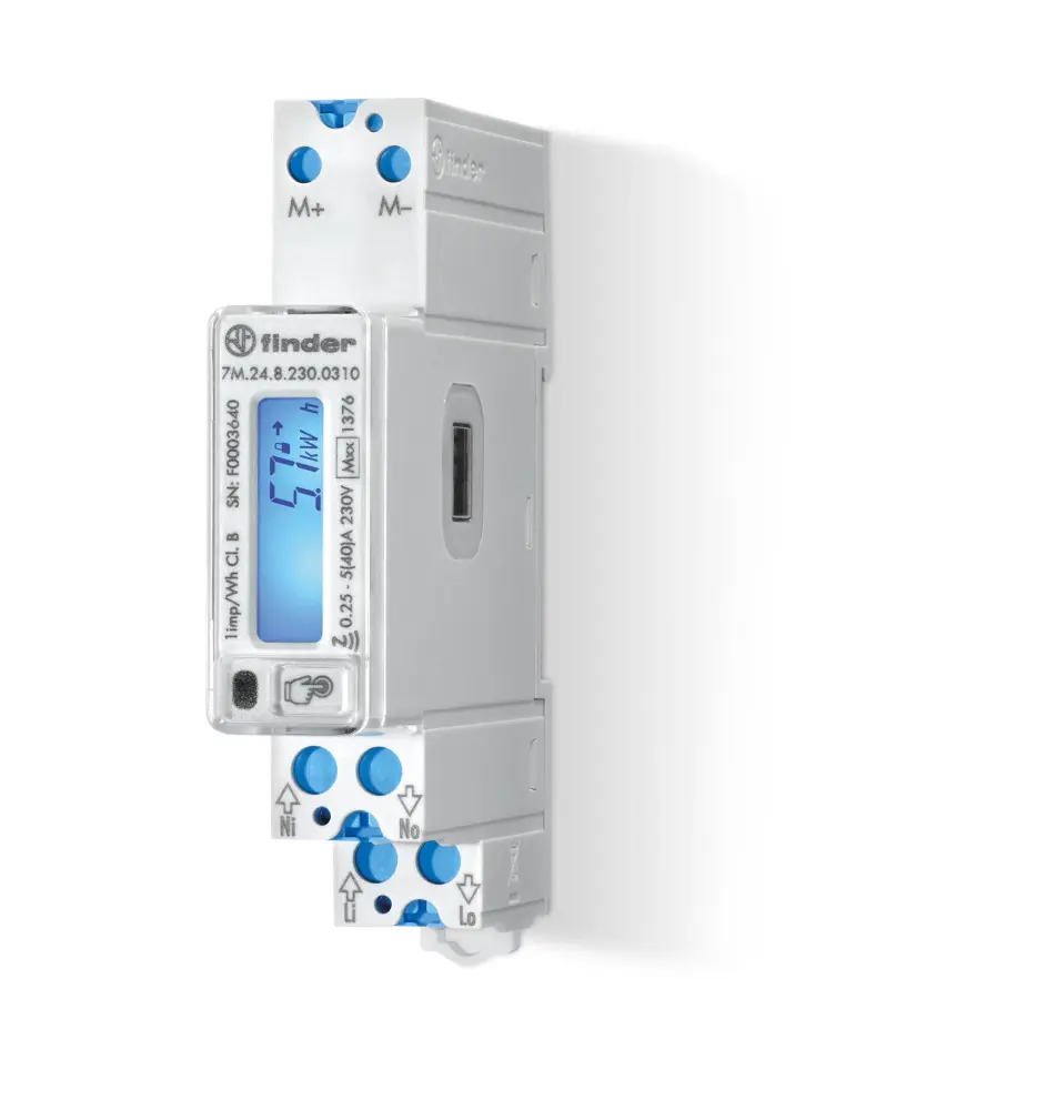 Medidor de energí Finder serie 7M, display LCD, con 7 dígitos, 1 fase, dim. 17.5mm x 95.4mm | 7M.24.8.230.0310