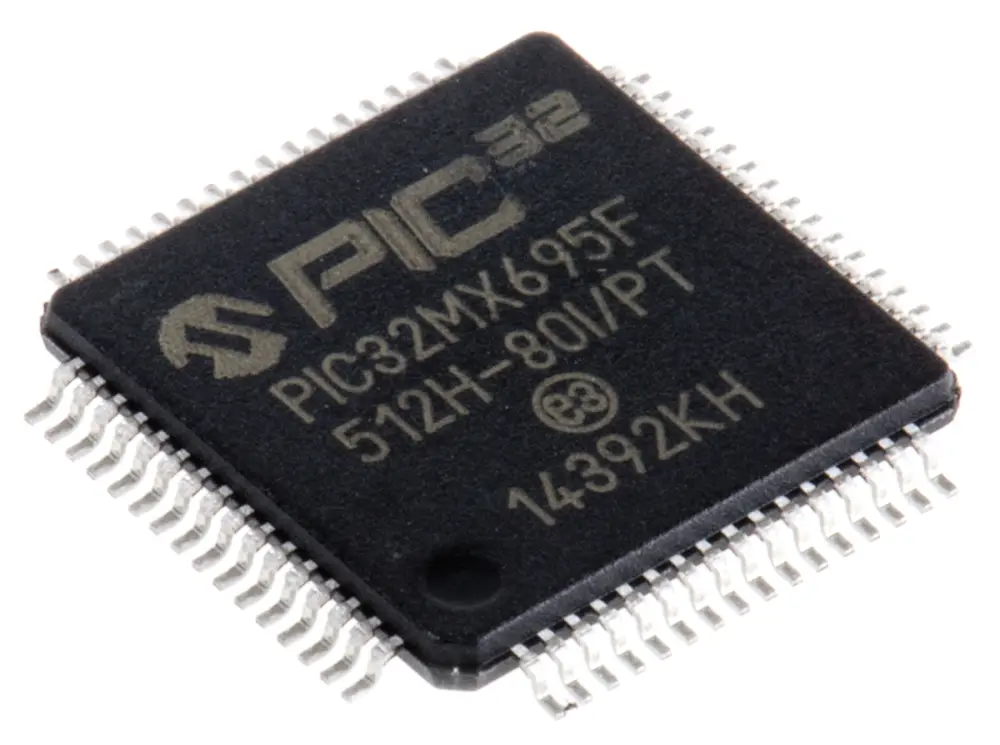 Microcontrolador Microchip PIC32MX695F512H-80I/PT, núcleo PIC de 32bit, RAM 128 kB, 80MHZ, TQFP de 64 pines