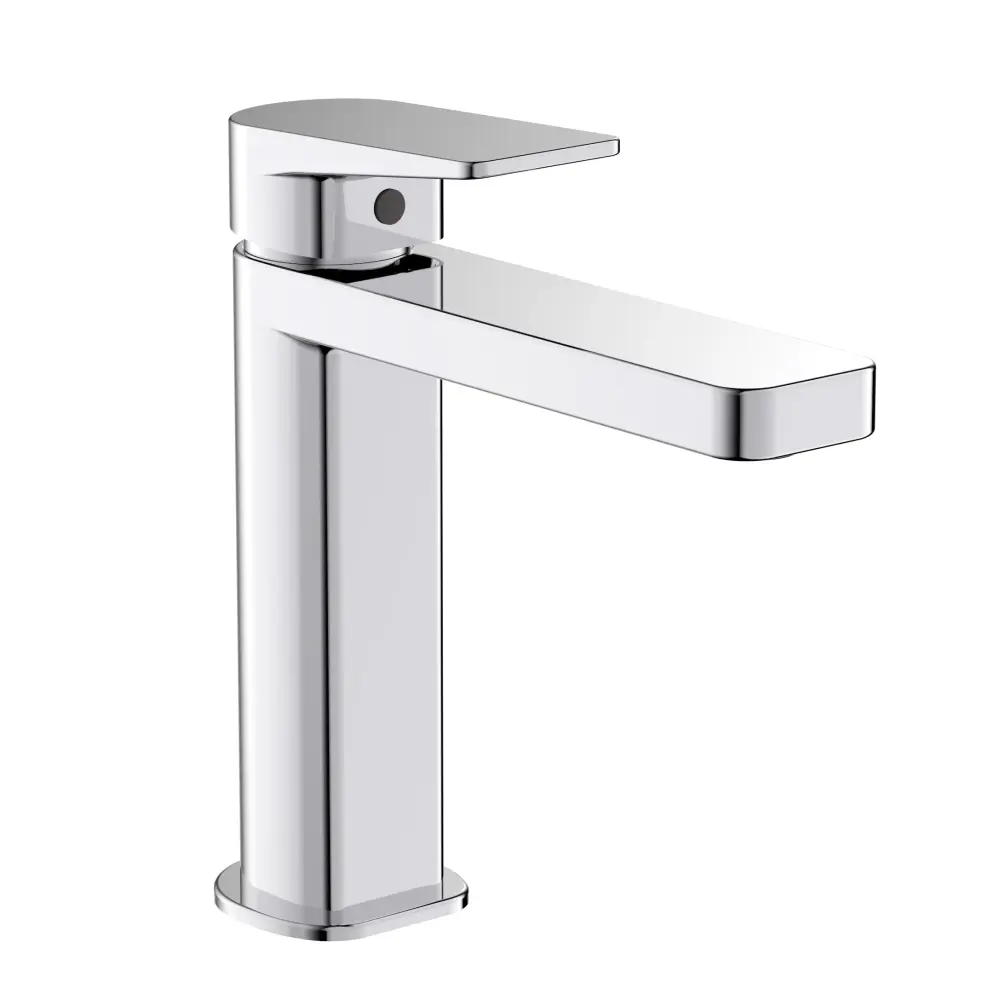 Mezclador monomando lavabo RubiFlux Dock en latón cromado pleno con desagüe click clack