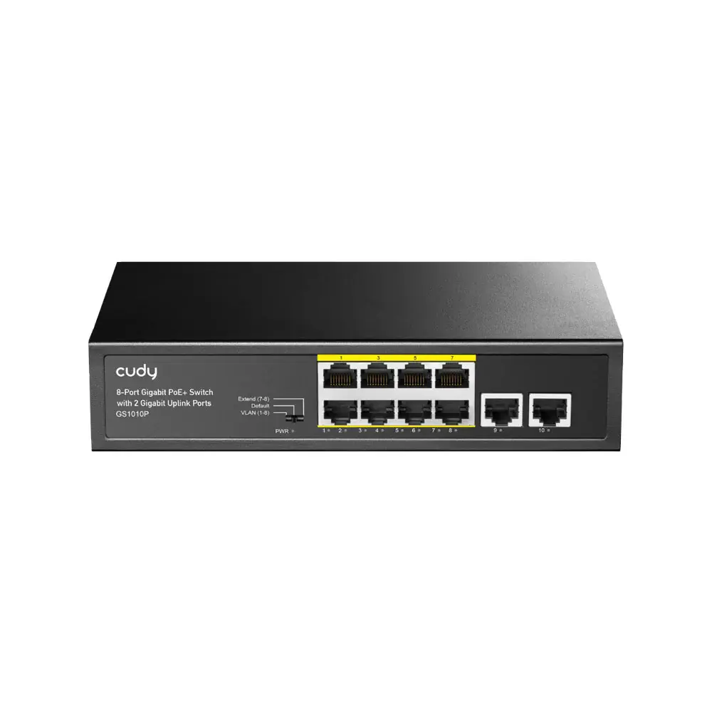 Extensor de Rango 8 ports PSE RJ-45 10/100/1000 M + 2 ports de liaison montante RJ45 10/100/1000 Switch PoE+ non géré 120 W