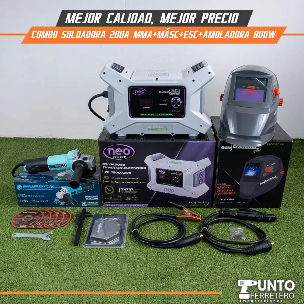 Sistema Mesh combo soldadora neo 200A + amoladora+ escuadra 800W