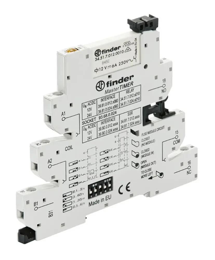 Relé modular Finder 39 Series, SPDT, 24V ac/dc, para carril DIN | 39.81.0.024.0060