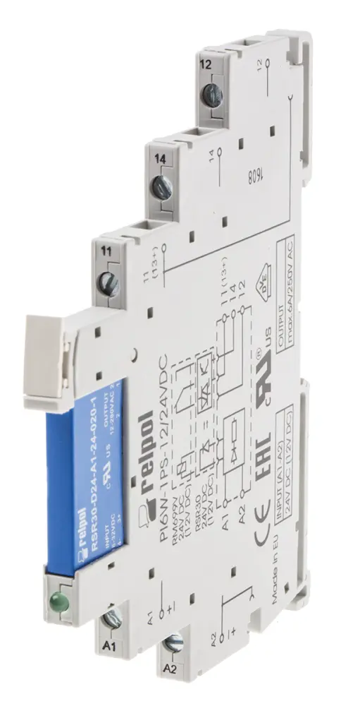 Relé modular Relpol PIR6W, SPDT, 24V ac/dc, 1.2A, para carril DIN | PIR6W-1PS-24VAC/DC-T