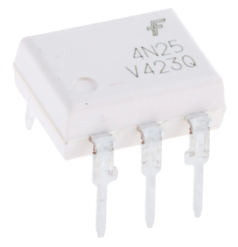 Optoacoplador onsemi 4N25 de 1 canal, Vf= 1.5V, Viso= 7,5 kVrms, . DC, OUT. Transistor, mont. pasante, encapsulado | 4N25VM