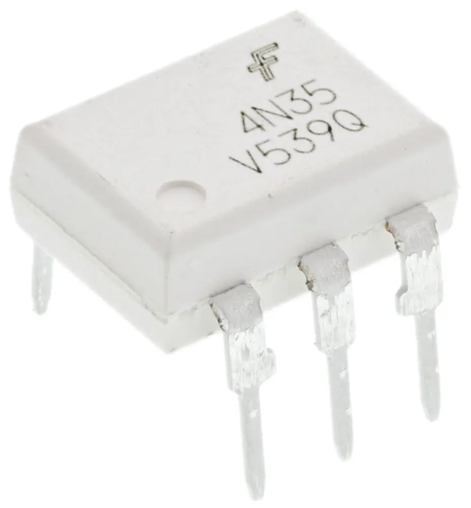 Optoacoplador onsemi 4N35 de 1 canal, Vf= 1.5V, Viso= 7,5 kVrms, . DC, OUT. Transistor, mont. pasante, encapsulado | 4N35VM