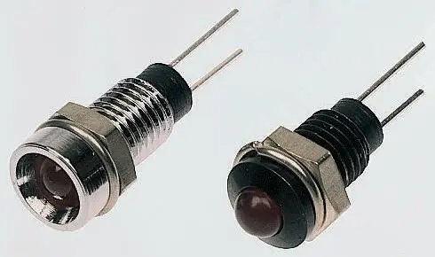 Indicador LED Bulgin, Verde, lente prominente, Ø montaje 6.1mm, 2.1V, 30mA, (10mA) 2.5mcd, IP67 | DX1119/GN