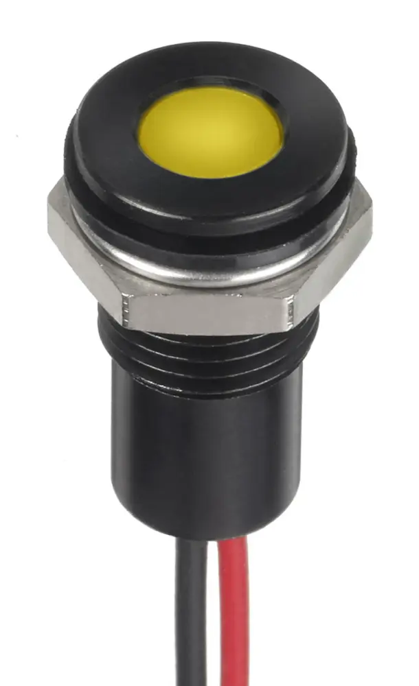 Indicador LED , Amarillo, lente enrasada, Ø montaje 8mm, 12V dc, 20mA, 250mcd, IP67