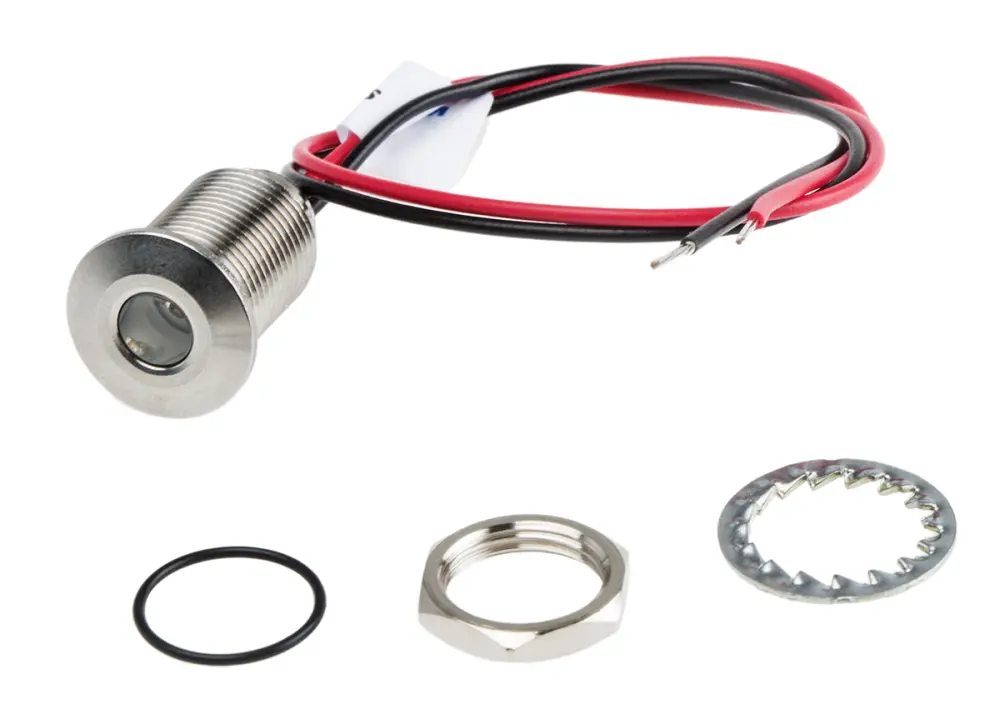 Indicador LED , Amarillo, lente enrasada, Ø montaje 10mm, 21.6 → 26.4V dc, 20mA, 350mcd, IP67