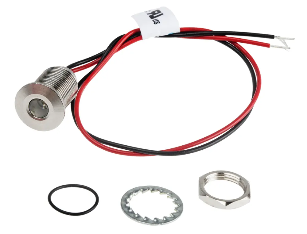 Indicador LED , Azul, lente enrasada, Ø montaje 10mm, 21.6 → 26.4V dc, 20mA, 280mcd, IP67