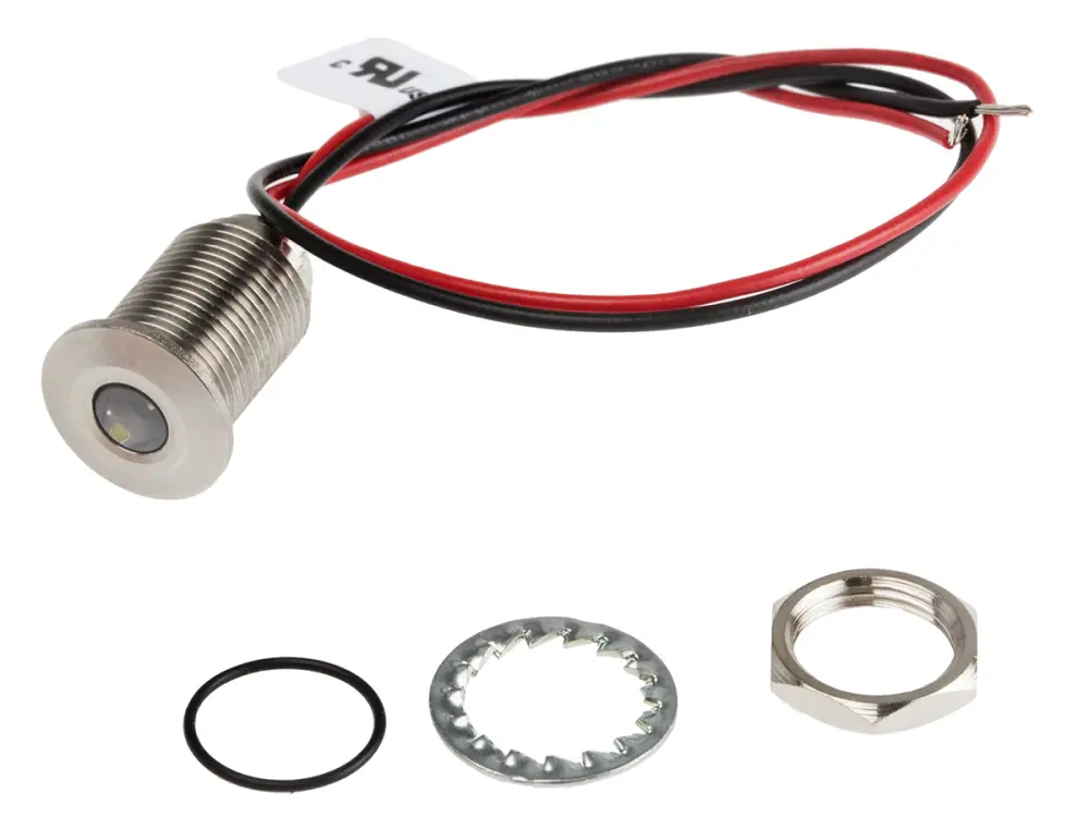 Indicador LED , Blanco, lente enrasada, Ø montaje 10mm, 10.8 → 13.2V dc, 20mA, 950mcd, IP67