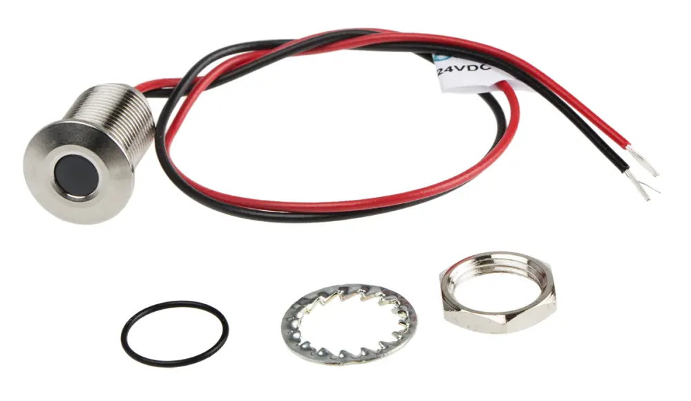 Indicador LED , Blanco, lente enrasada, Ø montaje 10mm, 21.6 → 26.4V dc, 20mA, 500mcd, IP67