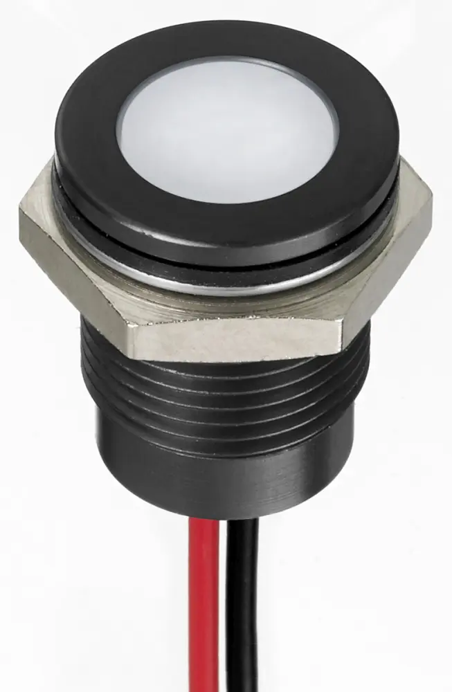 Indicador LED , Blanco, lente enrasada, Ø montaje 14mm, 24V dc, 20mA, 150mcd, IP67