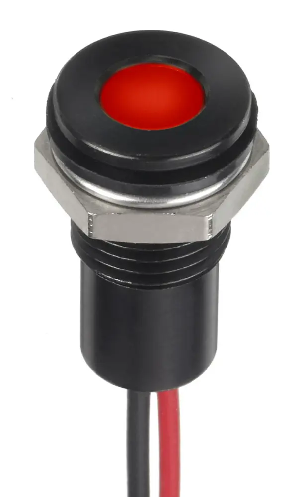 Indicador LED , Rojo, lente enrasada, Ø montaje 8mm, 24V dc, 20mA, 980mcd, IP67
