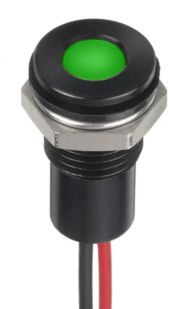 Indicador LED , Verde, lente enrasada, Ø montaje 8mm, 24V dc, 20mA, 300mcd, IP67