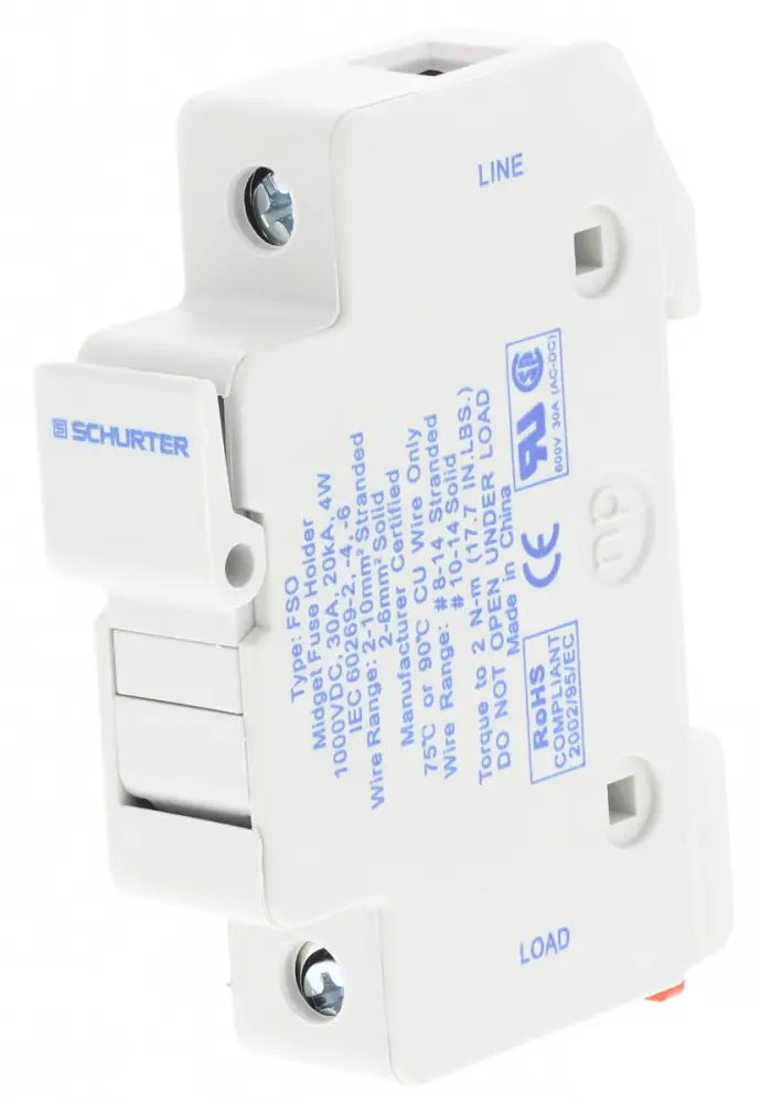 Portafusibles para montaje en carril Schurter 30A para 10 x 38mm 1P Polos 1kV | 91.0001