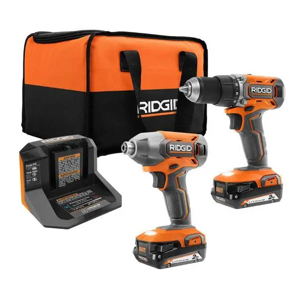 Combo 2 Herramientas RIDGID R92721 18V Atornillador Percutor & Atornillador Impacto 2 Baterías 2.0Ah