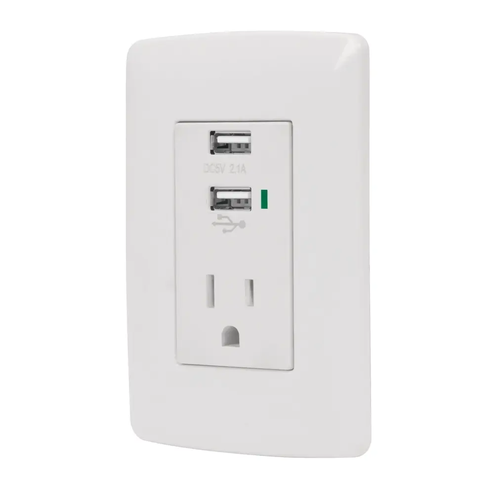 Contacto aterrizado + 2 puertos USB, blanco, línea Italiana
