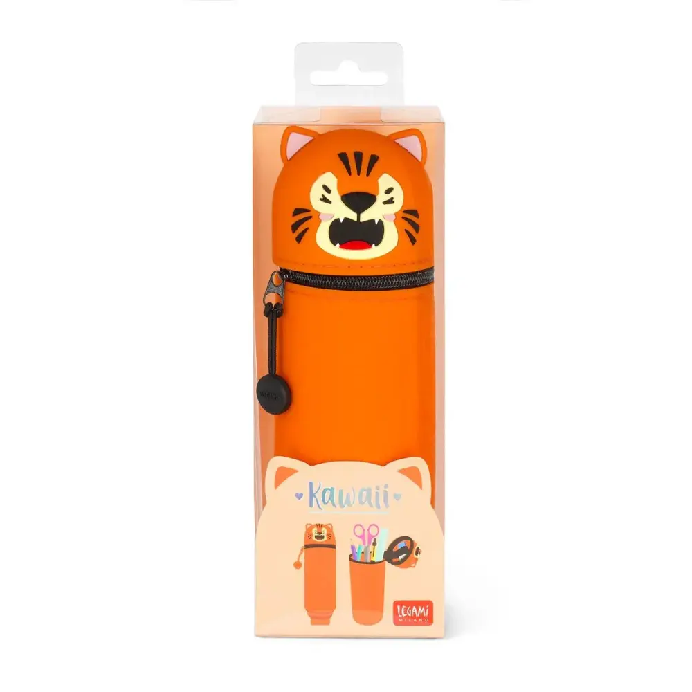 Estuche Portatodo De Silicona 2 en 1 Estuche Y Cubilete De Escritorio Tiger «Grrreat Adventures» Kawaii - Legami