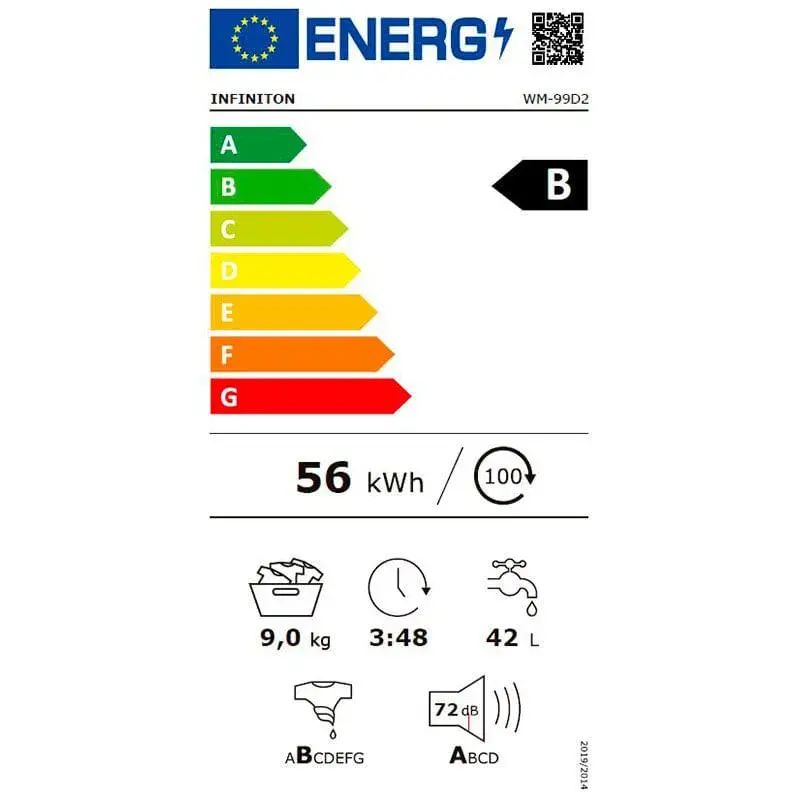 Lavadora Infiniton WM-99D2 9kg 1400 rpm Inverter 56dB 15 programas B gris 59,5 cm