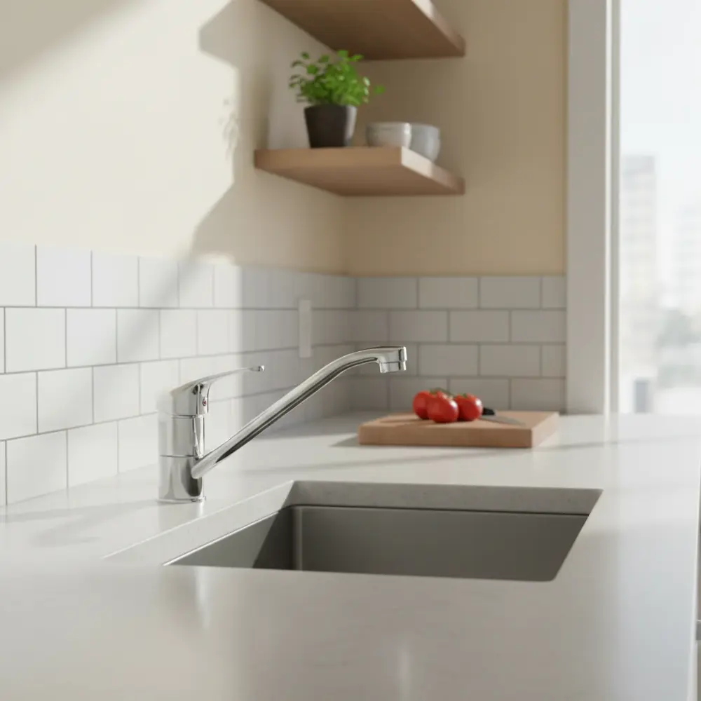 Mezclador monomando para fregadero con caño bajo modelo Cesio 2.0 en latón cromado