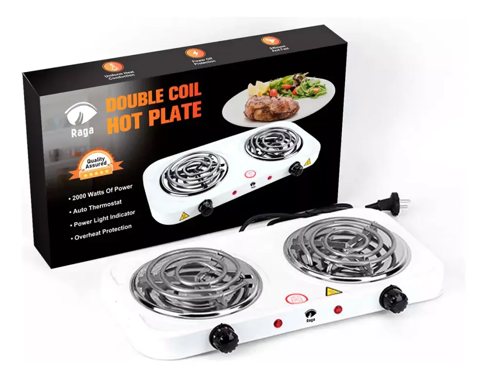 Parrilla Eléctrica con 2 Quemadores de Acero Inoxidable 2000W