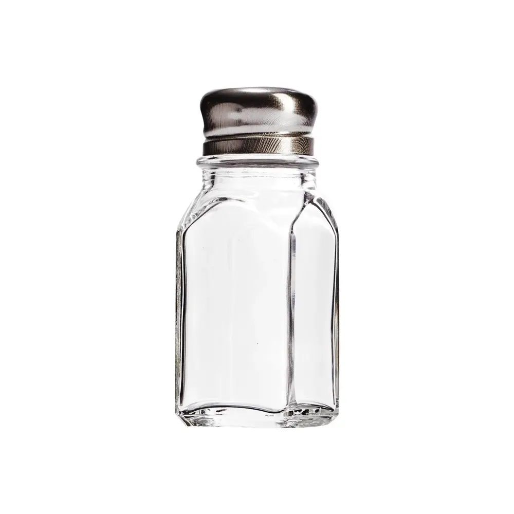 Salero Cuadrado de Vidrio 2 Oz (60ml) Tapa Acero Inoxidable
