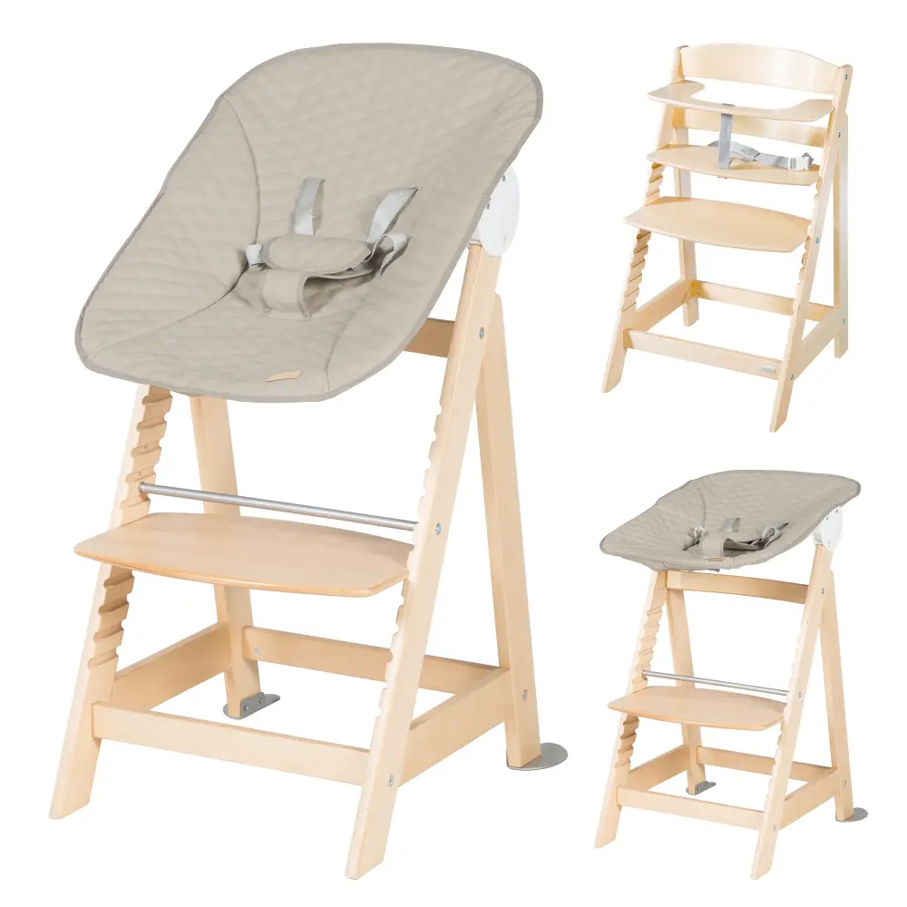 Silla alta combinada 'Born Up' Set 2 en 1, 'Greyish acolchado', silla alta con función de reclinado