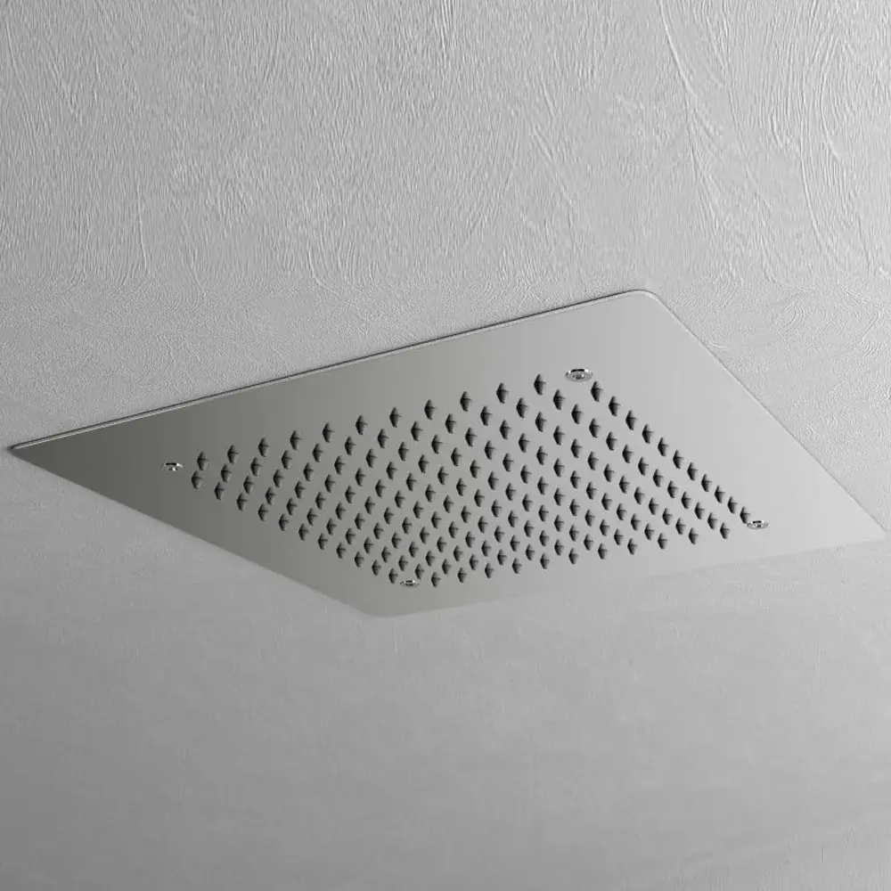 Soffione de ducha empotrado cuadrado 35x35 en acero inoxidable grosor 2 mm con kit de instalación