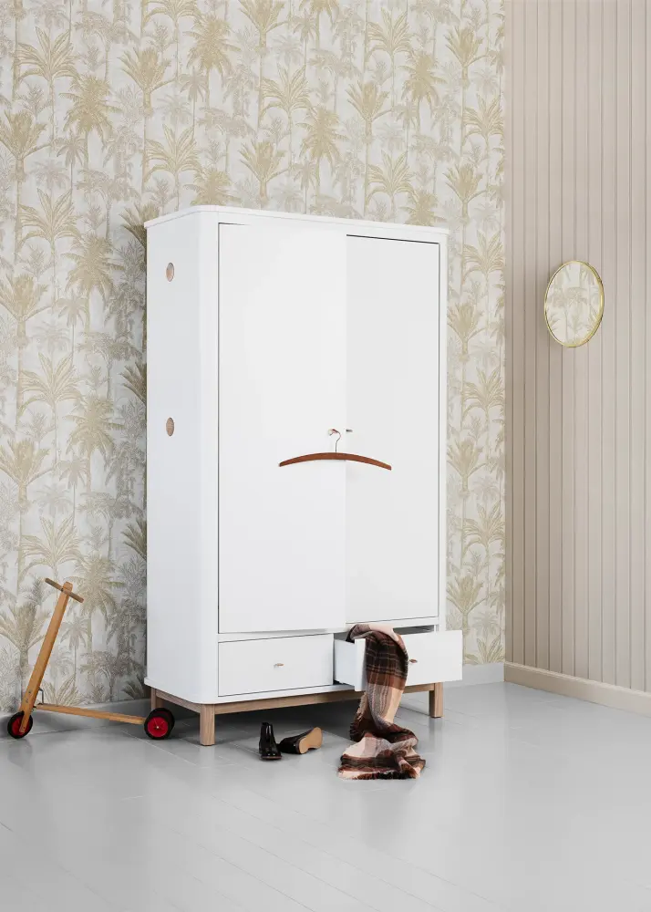 WOOD WARDROBE 2 DOORS, WHITE/OAK
