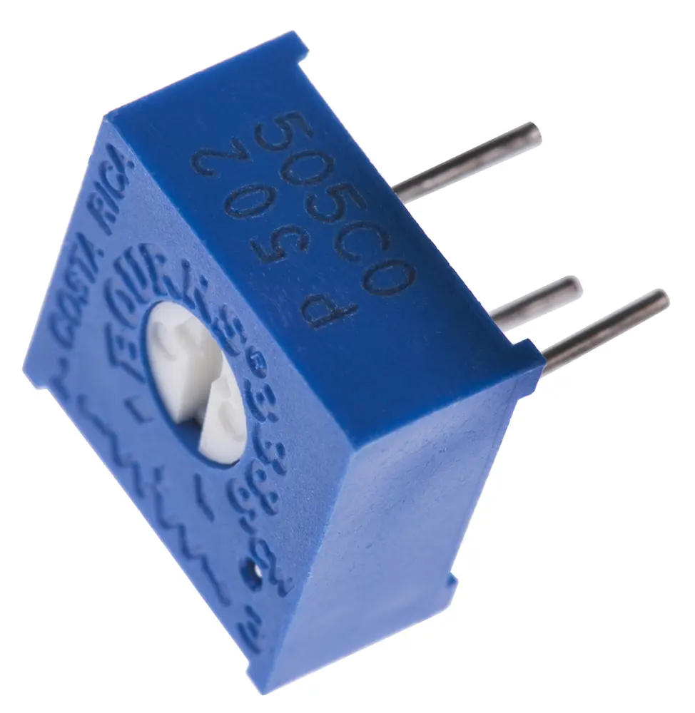 Potenciómetro para PCB Bourns serie 3386, 5kΩ máximo, ±10%, ±100ppm/°C, 0.5W, Montaje en orificio pasante | 3386P-1-...